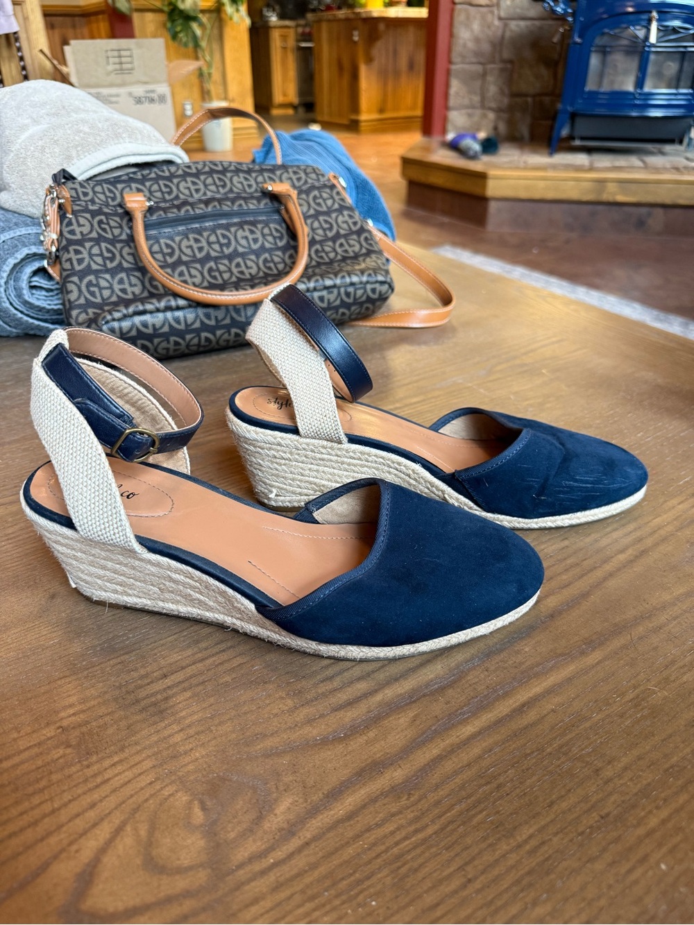 Style & Co. Navy Espadrille Wedge Ankle-Strap Sandals